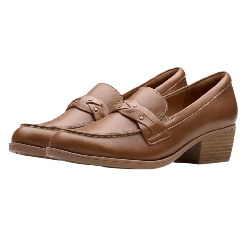 Clarks Womens Charlten Echo Loafers Size 5 M EU 35 Dark Sand Leather NWOB